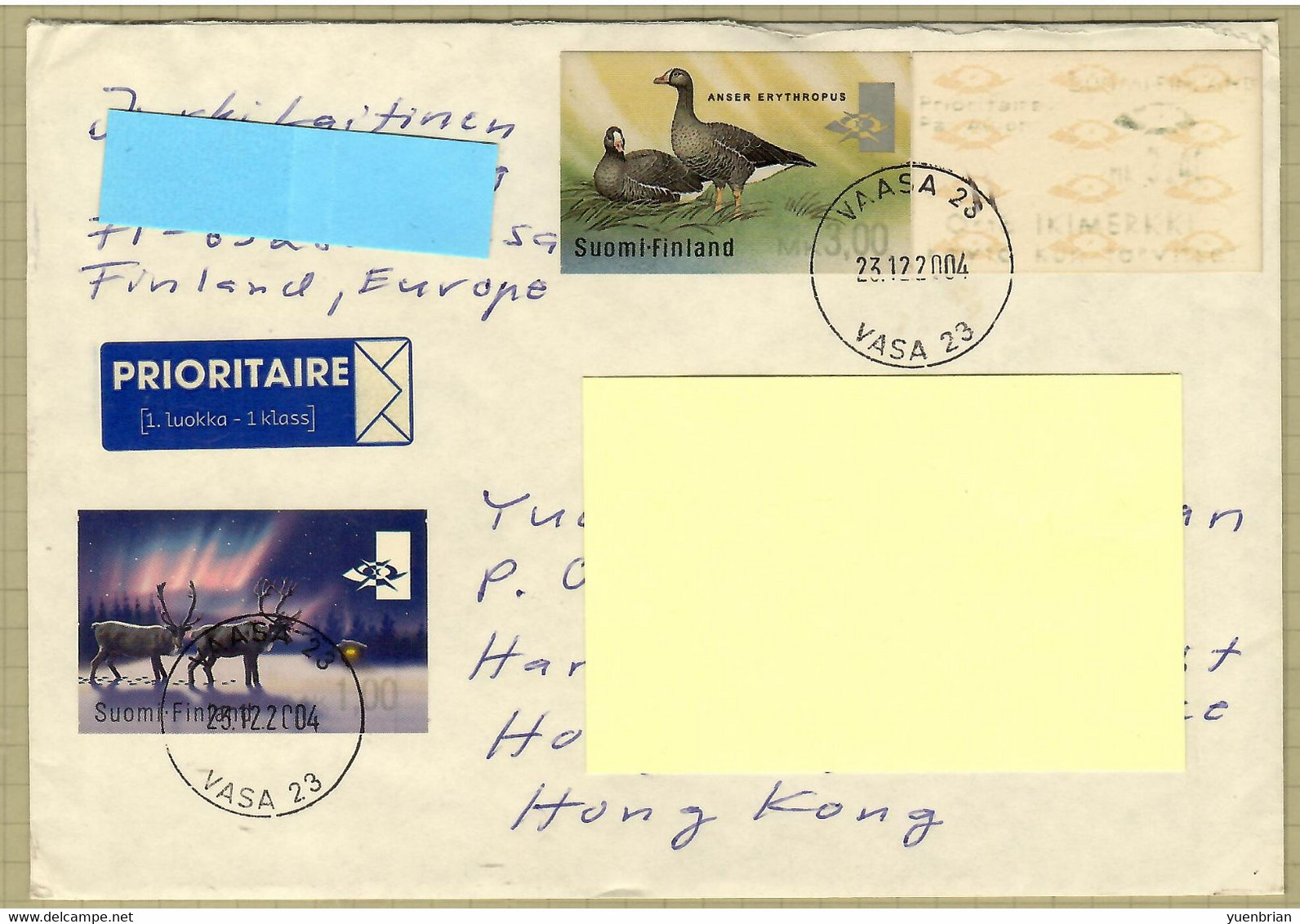 Finland 2004, Bird, Birds, Geese, ATM, Circulated Cover To Hong Kong, Fine Used - Geese