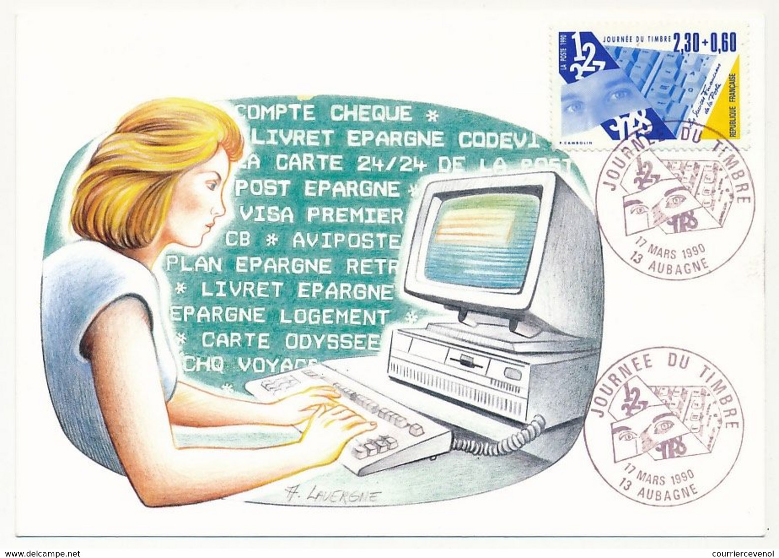 FRANCE - Carte Fédérale - Journée Du Timbre 1990 - Services Financiers De La Poste - 13 AUBAGNE - 17/3/1990 - 1970-1979