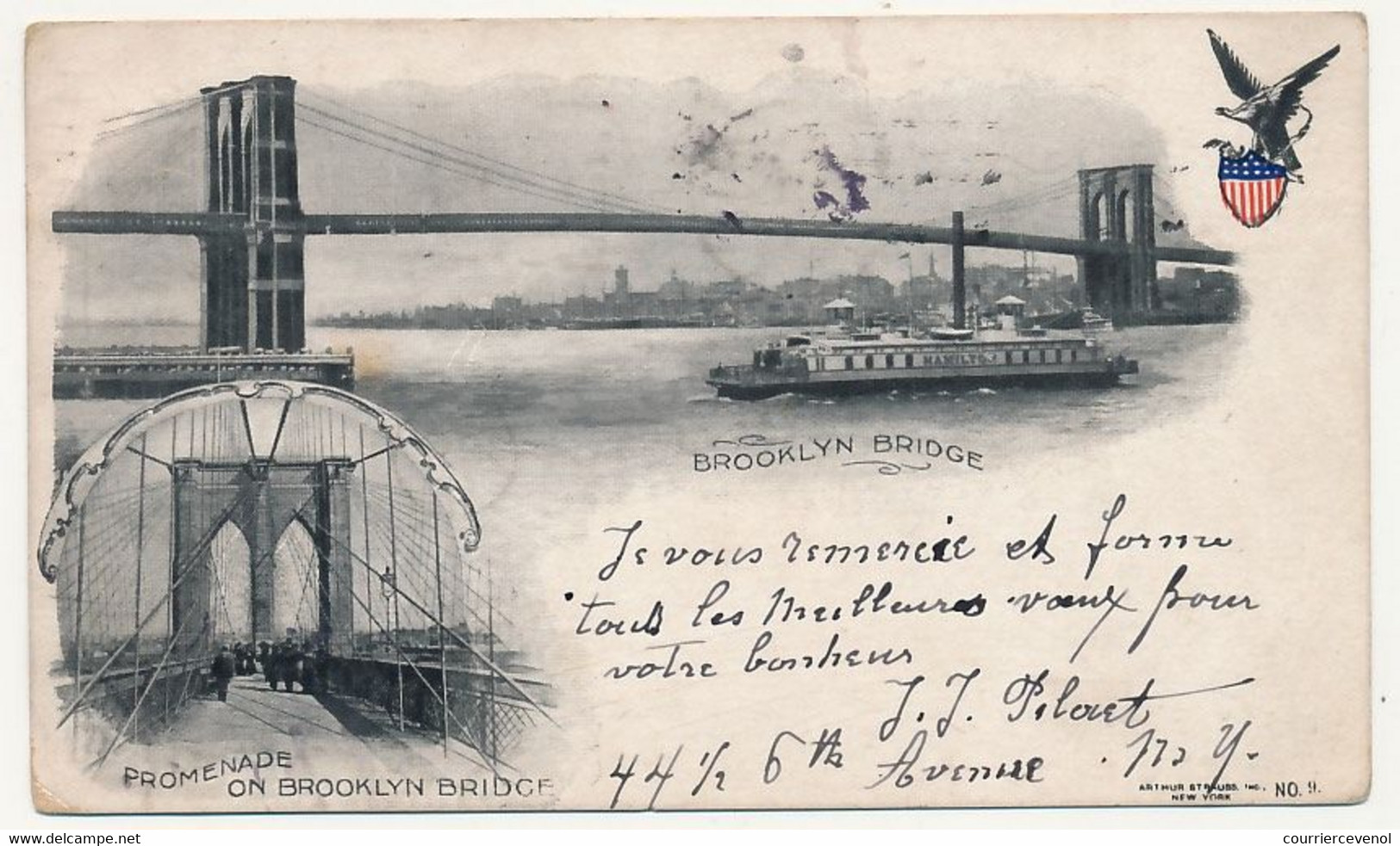 CPA - Etats Unis - Brooklyn Bridge N.Y. - 1902 Pour Bruxelles - Brooklyn