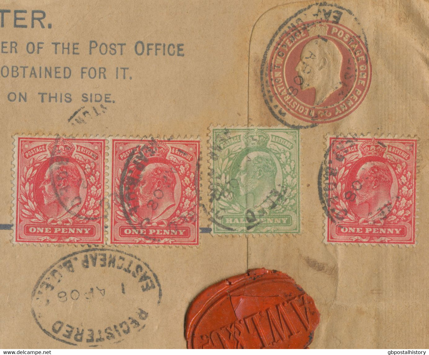 GB 1906, EVII Superb Used 3d Postal Stationery Registered Envelope Scarce Size H2 Uprated With ½d Yellowgreen And 1d Red - Briefe U. Dokumente