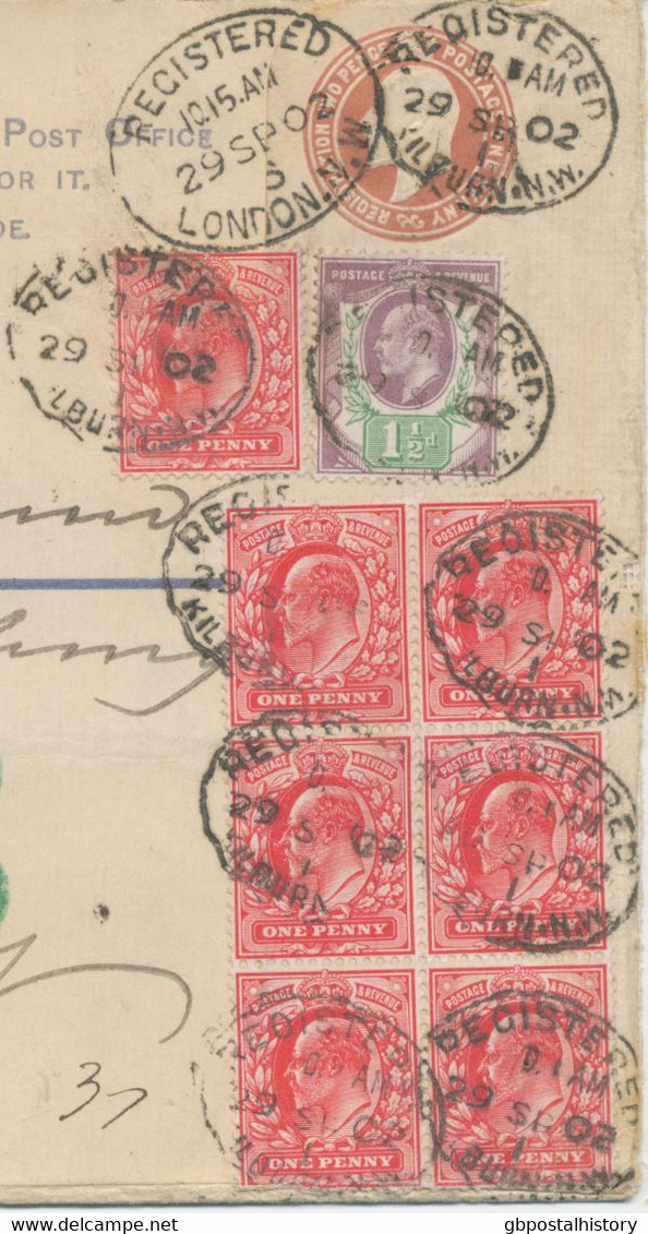 GB 1902, EVII Superb Used 3d Postal Stationery Registered Envelope Scarce Size H Uprated With 1d Red (10 X, Within Block - Covers & Documents