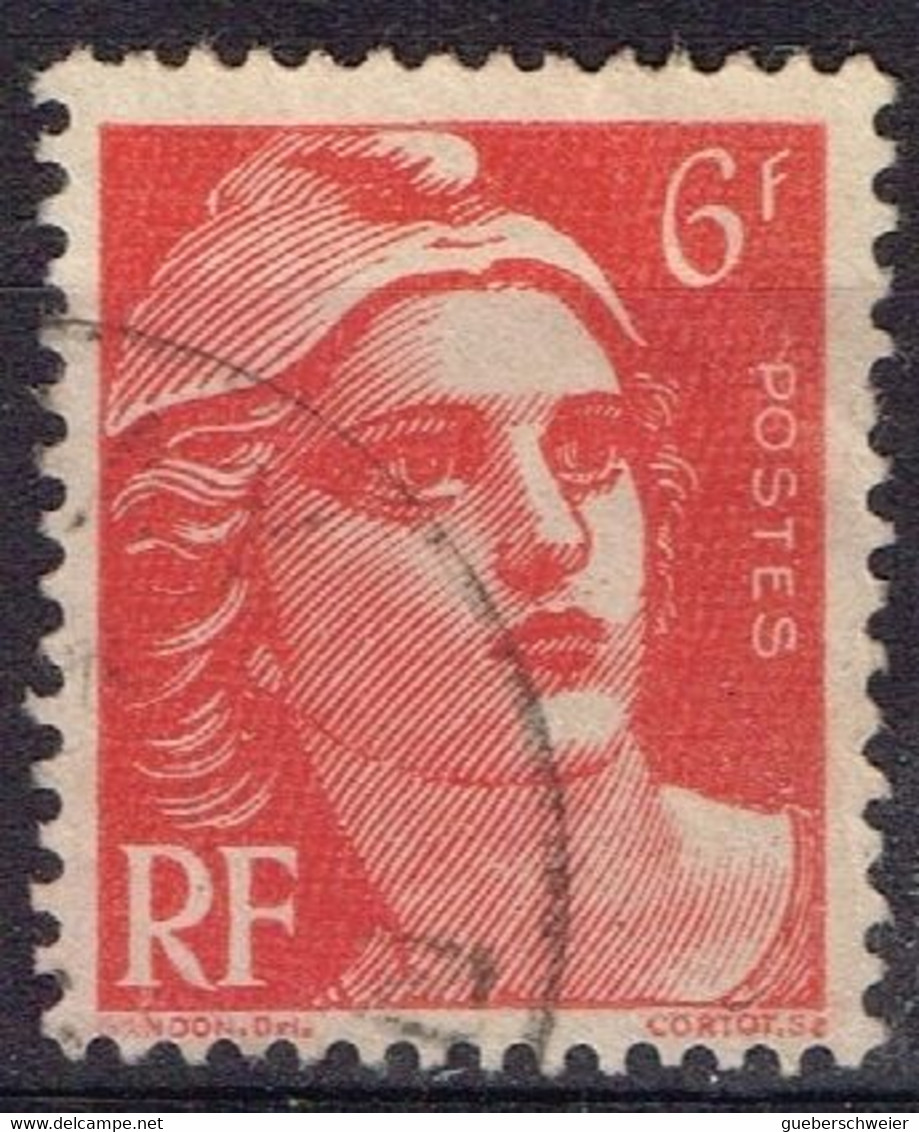 FR VAR 78 - FRANCE N° 721 Obl. Marianne De Gandon Variété Fond Ligné - Used Stamps