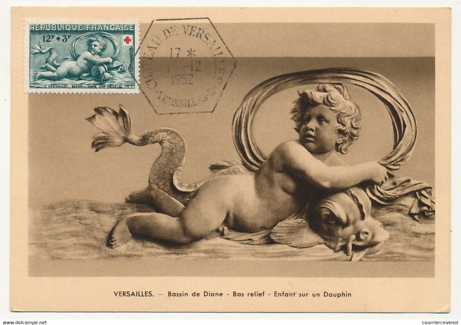 FRANCE - 2 Cartes Maximum - Croix Rouge - "Enfant Sur Un Dauphin" (2 Valeurs) Obl Hexagonale Chateau De Versailles - 1950-1959