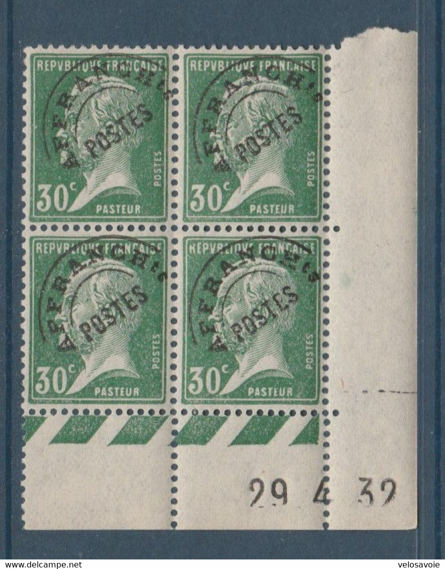 PREOBLITERE N° 66 PASTEUR BLOC DE 4 COIN DATE ** - Precancels