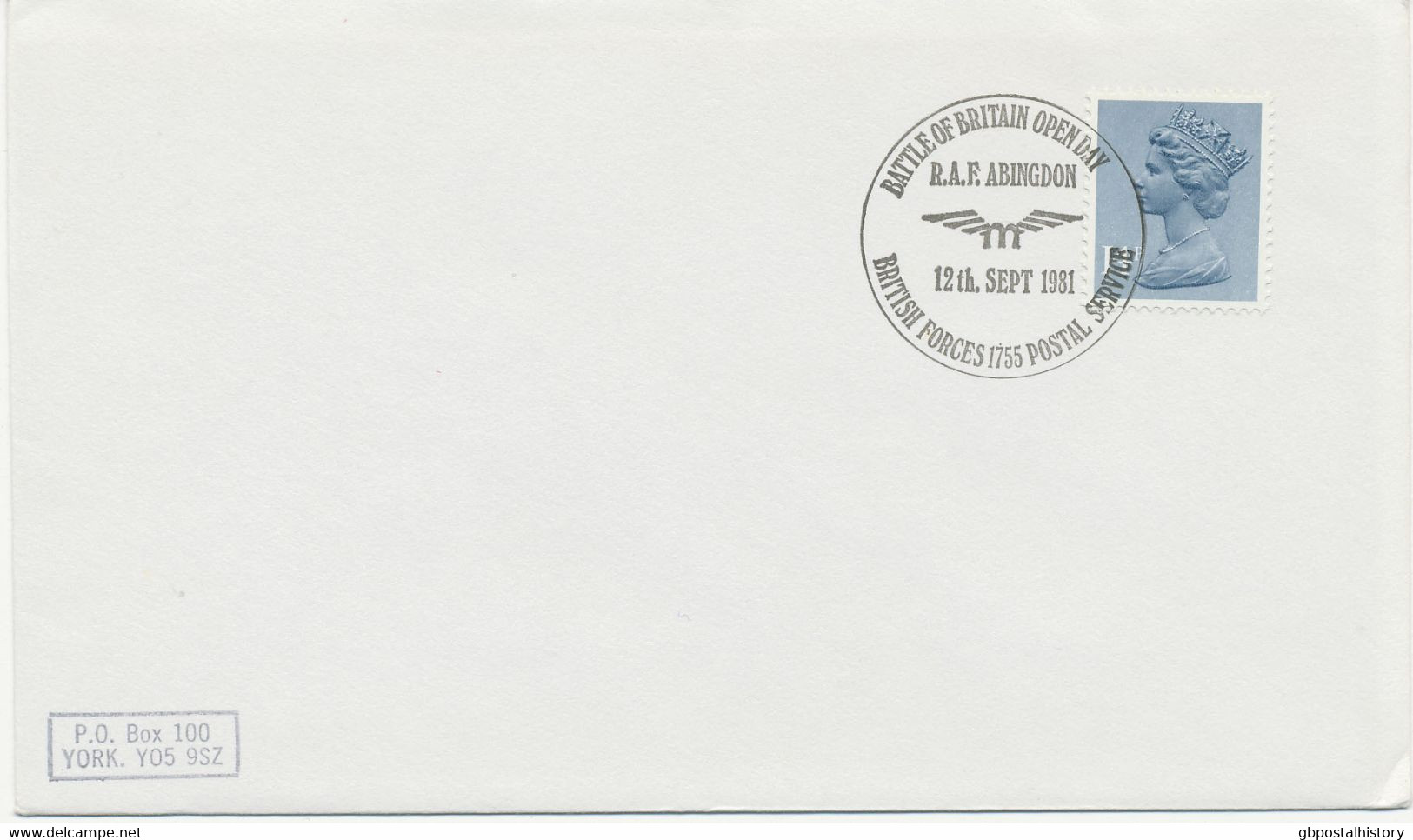 GB SPECIAL EVENT POSTMARKS BATTLE OF BRITAIN OPEN DAY R.A.F. ABINGDON 12th. SEPT 1981 - BRITISH FORCES 1755 POSTAL SERV - Storia Postale