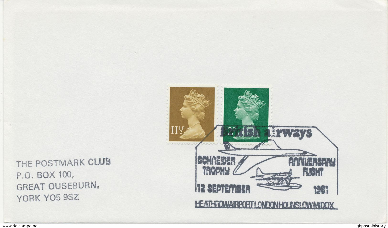 GB SPECIAL EVENT POSTMARKS British Airways - Schneider Trophy Anniversary Flight 12 September 1981 HEATHROW AIRPORT LOND - Marcophilie