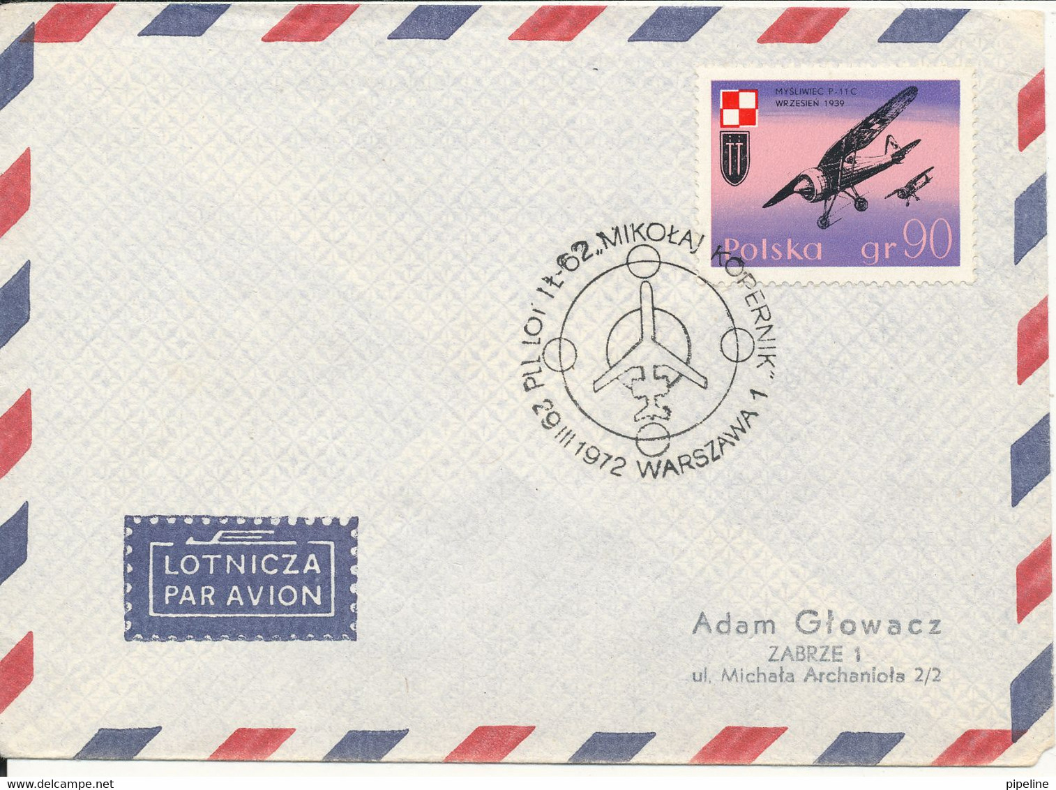 Poland Air Mail Cover Warszawa 29-3-1972 Special Postmark Nikolaj Kopernik - Airplanes