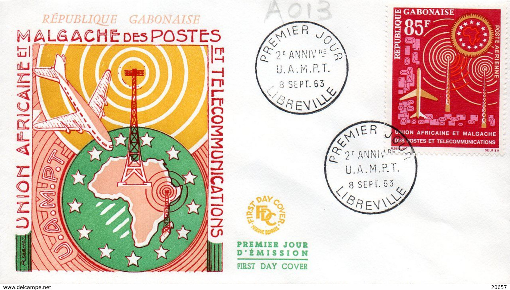 GABON A 013 Fdc Union Africaine Et Malgache Des Postes Et Télécoms - Poste