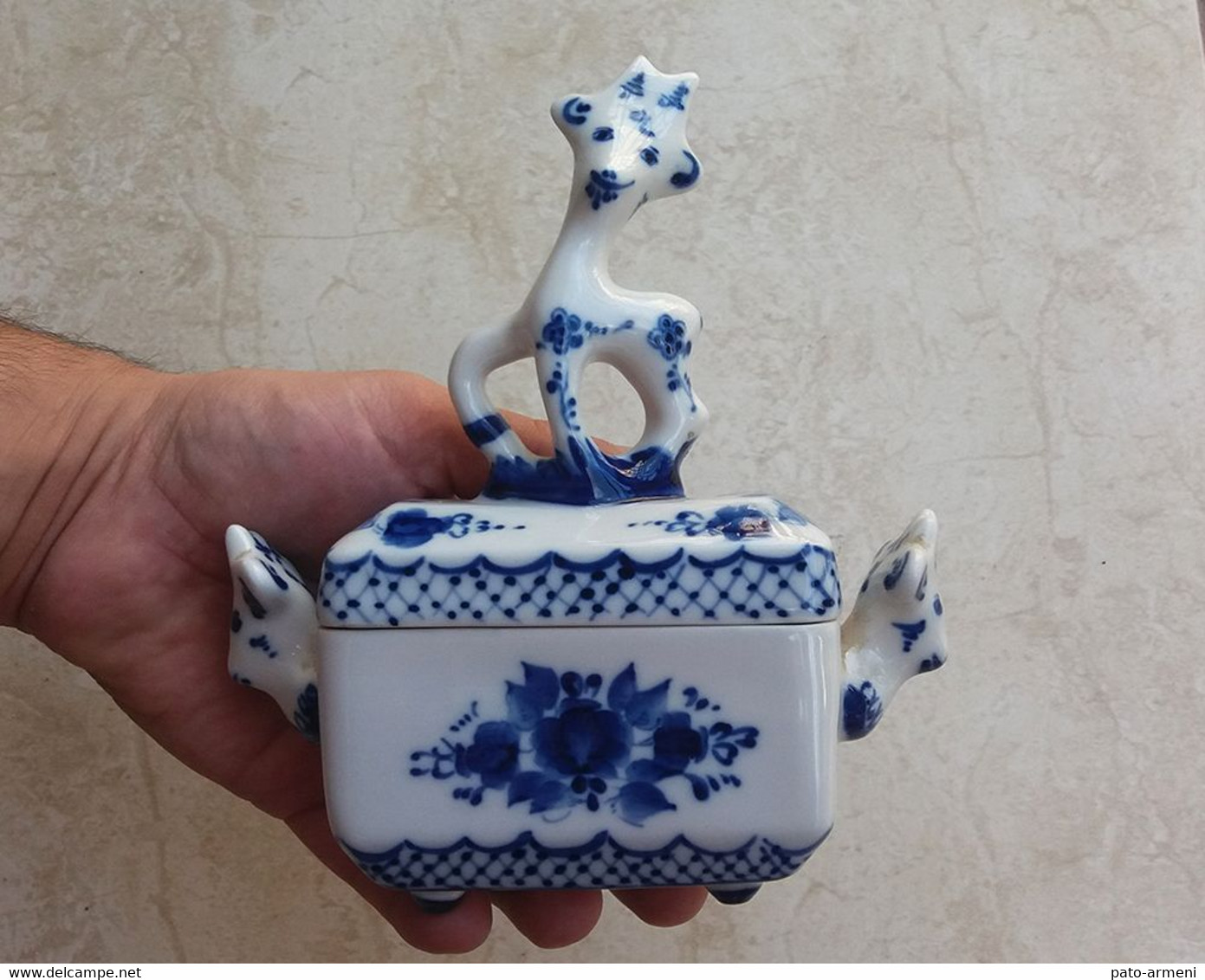 Vintage Boite En Cerf Gzhel Porcelaine, Pot Russe, Gzhel Porcelaine Céramique, Décor De Maison, Décorative Porcelaine - Gzel (RUS)