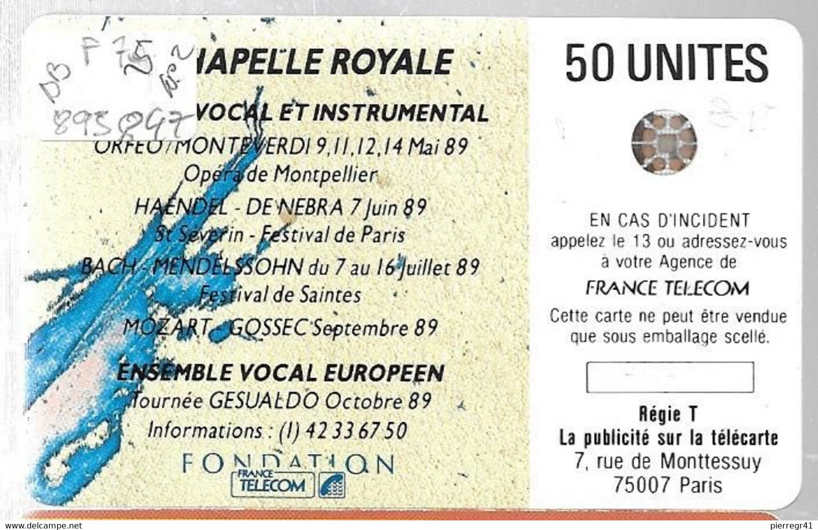 CARTE-PUBLIC-1989-50U-F75-SC4On-CHAPELLE ROYALE-2-6Pe 895847-UTILISE-TBE - 1989