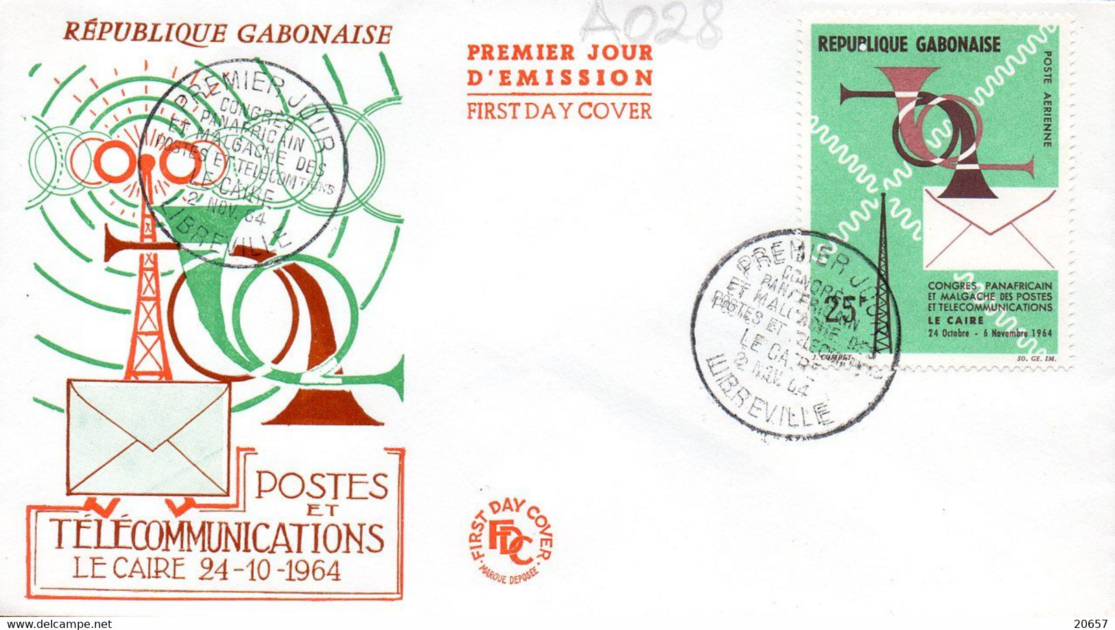 GABON A 028 Fdc Union Africaine Et Malgache Des Postes Et Télécoms - Poste