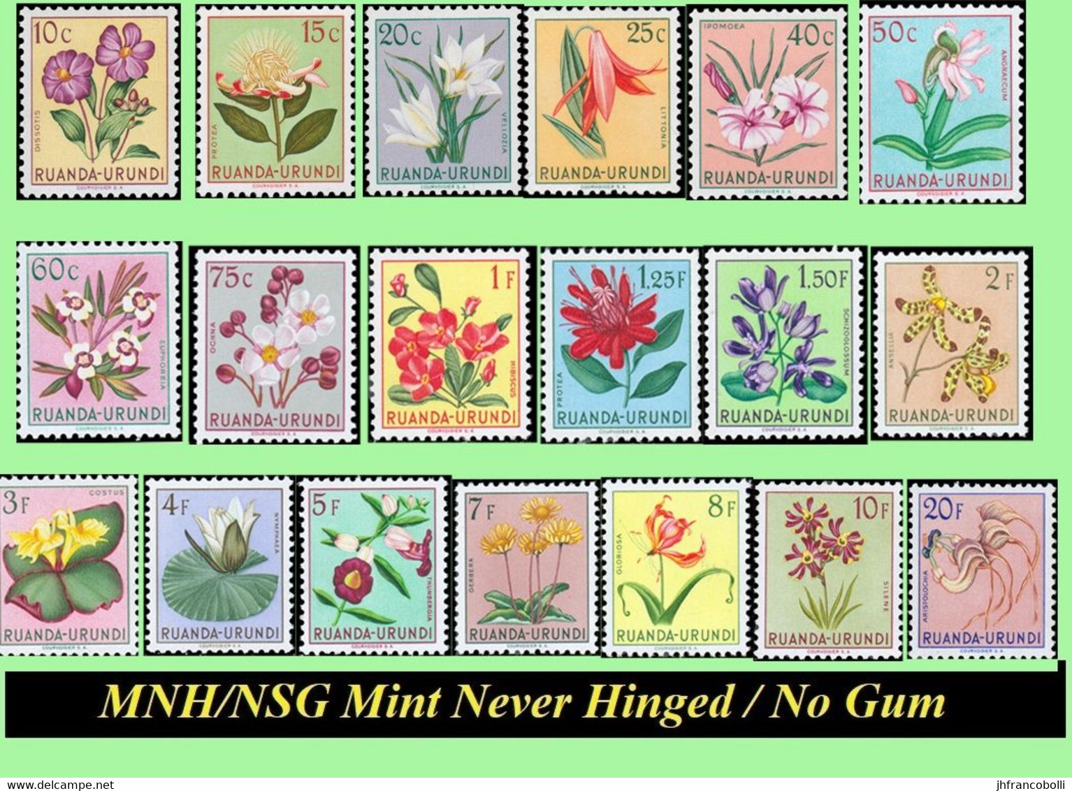 1953 ** RUANDA-URUNDI RU 177/195 MNH/NSG TROPICAL FLOWERS SET  ( X 19 Stamps ) [ NO GUM ] - Ongebruikt