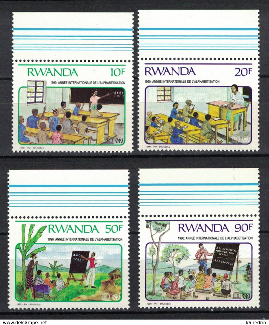 Rwanda 1990 / 1991, Education Alphabétisation School Children Unesco **, MNH, Margin - Unused Stamps