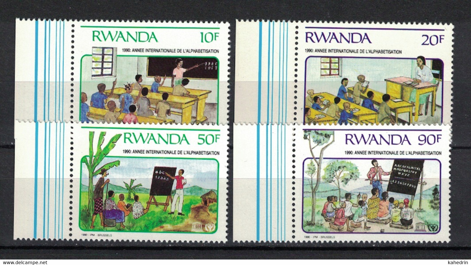 Rwanda 1990 / 1991, Education Alphabétisation School Children Unesco **, MNH, Margin - Unused Stamps