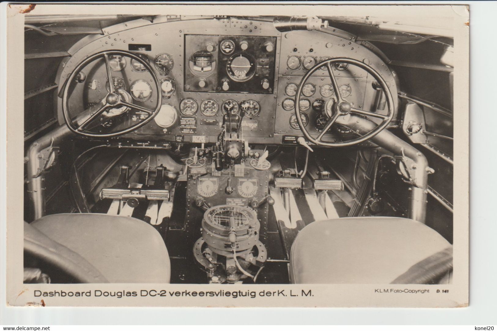 Vintage Rppc KLM K.L.M Royal Dutch Airlines Douglas Dc-2 Aircraft Dashboard - 1919-1938: Entre Guerres