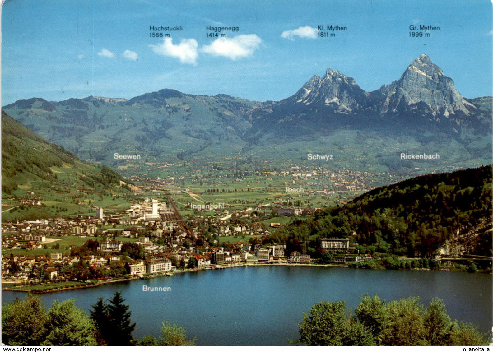 Blick Von Seelisberg/Treib Auf Brunnen, Ingenbohl, Schwyz Und Mythen (19475) * 7. 4. 1977 - Ingenbohl