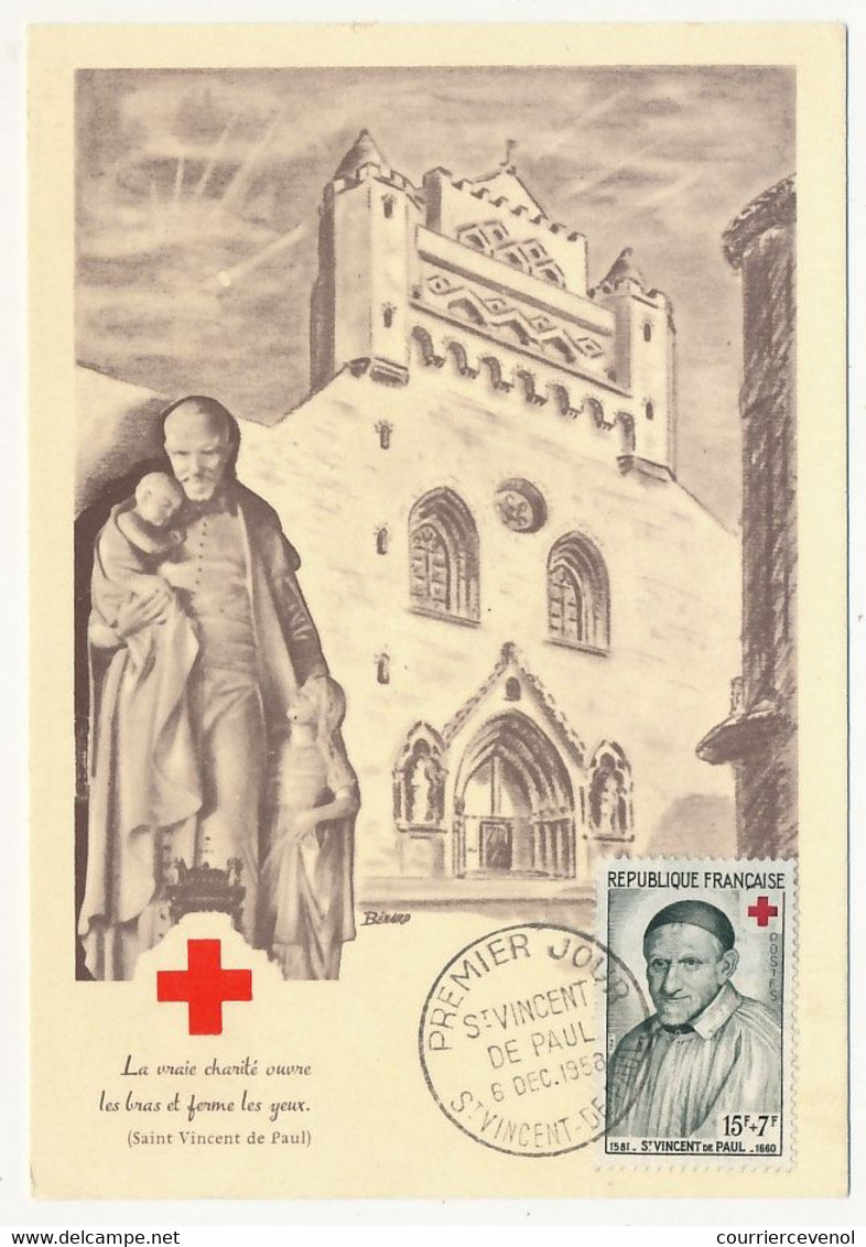 FRANCE - 2 Cartes Maximum - Croix Rouge - St VINCENT DE PAUL Et J.H. DUNANT - Premier Jour Paris 6 Dec 1958 - 1950-1959