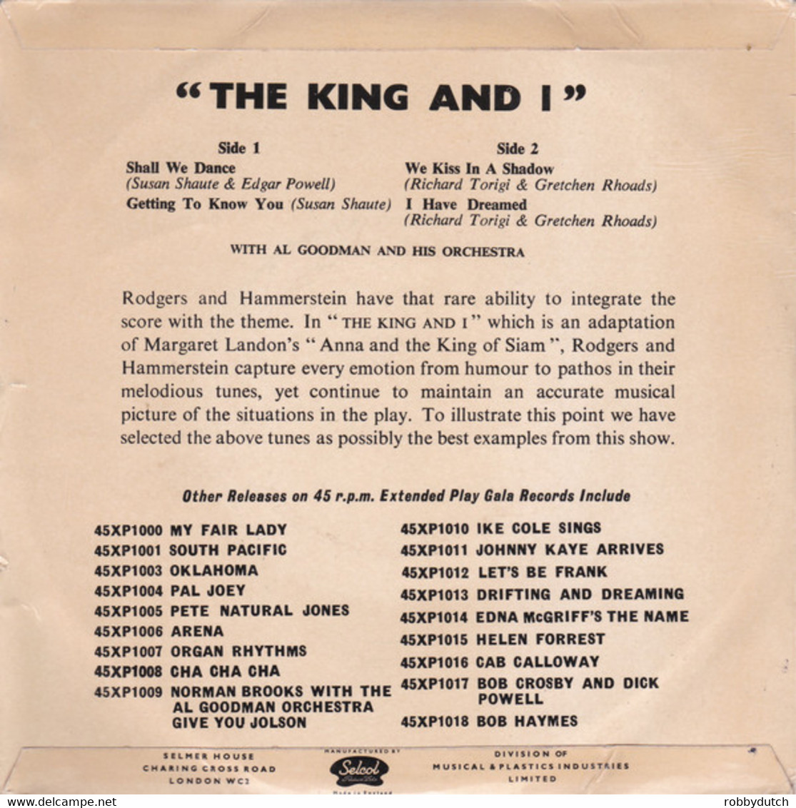 *7" EP * AL GOODMAN ORCHESTRA - THE KING AND I (Engeland 1958) - Musicals