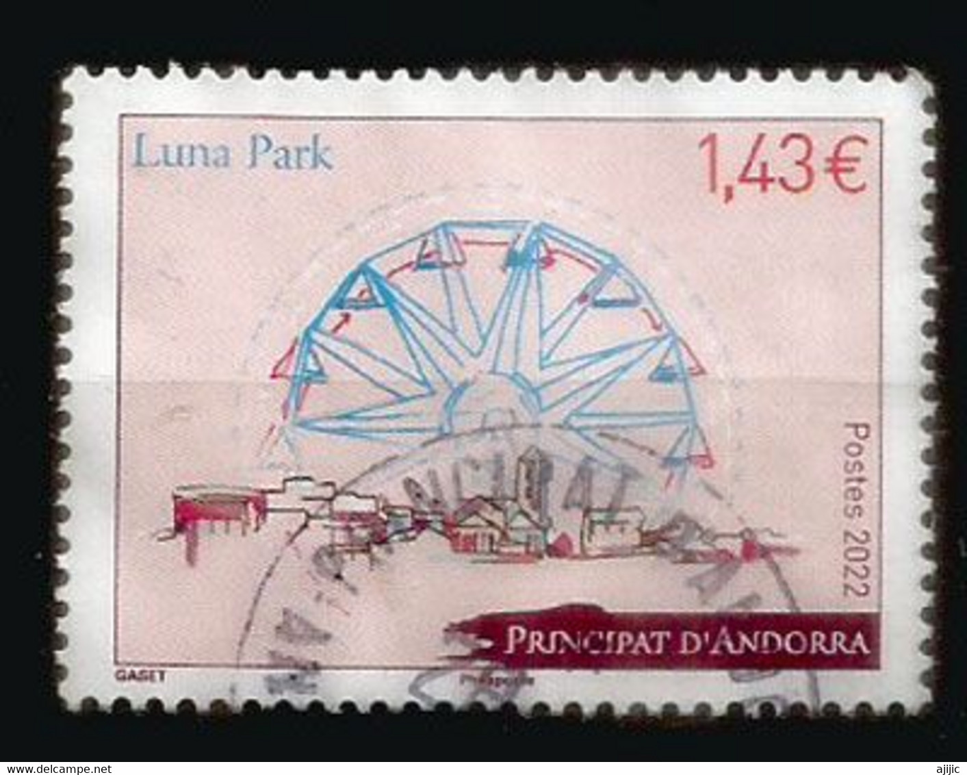 LUNA PARK ANDORRA 2022: Big Wheel Merry-go-round Carousel.Manèges & Grande Roue.Timbre Oblitéré 1 ère Qualité - Used Stamps