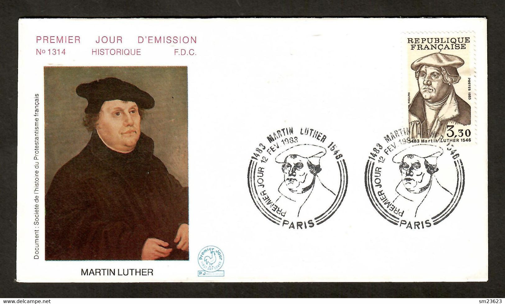 Frankreich / France  1983  Mi.Nr. 2382 , 500. Geburtstag Von Martin Luther - FDC Paris 12 FEV 1983 - Theologians