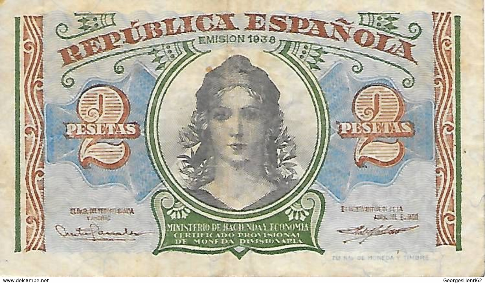 Espagne - 2 Pesetas - 1938 - (95) - 1-2 Peseten