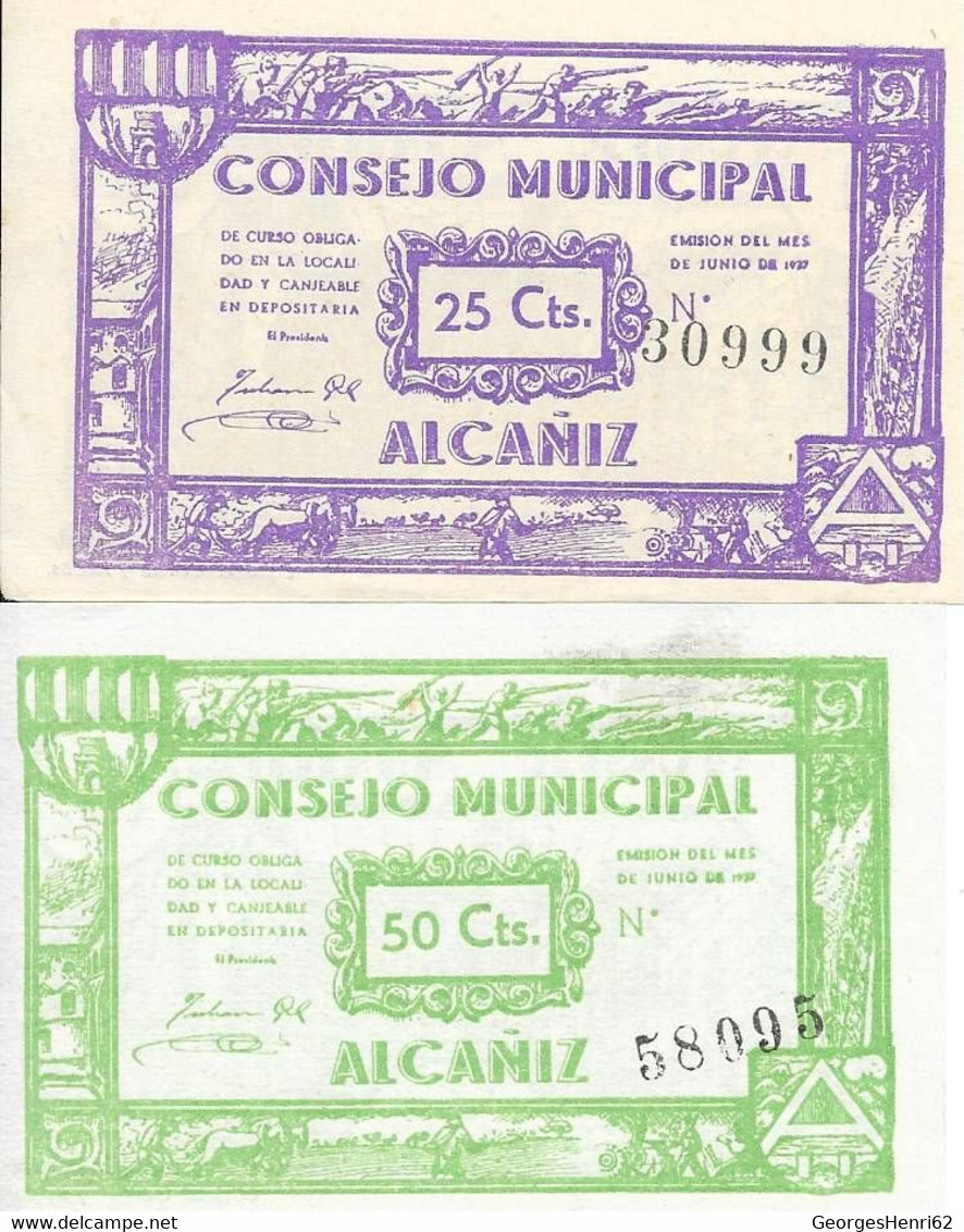 ESPAGNE -  ALCANIZ - 25, 50 Centimes - Juin 1927 - (921, 922) TTB - [ 9] Colecciones