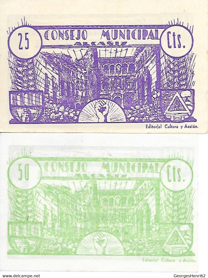 ESPAGNE -  ALCANIZ - 25, 50 Centimes - Juin 1927 - (921, 922) TTB - [ 9] Collezioni
