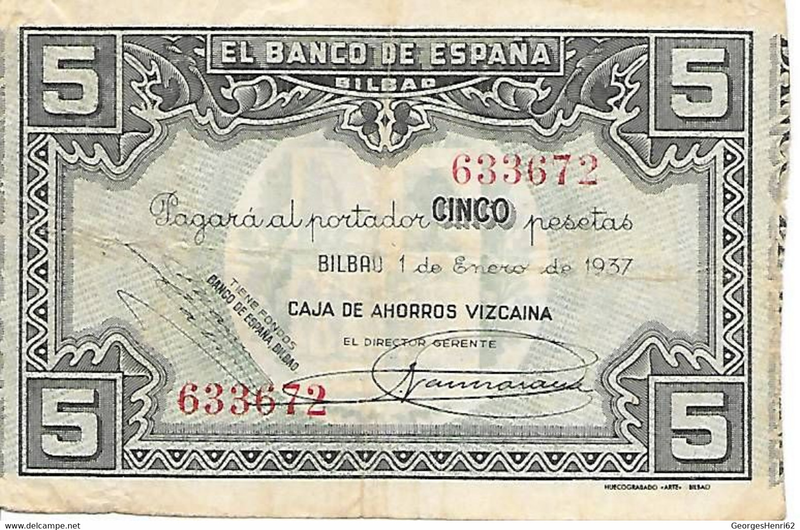 ESPAGNE -  BILBAO - 5 PESETAS - 1/1/937 - (s561) - [ 9] Collezioni