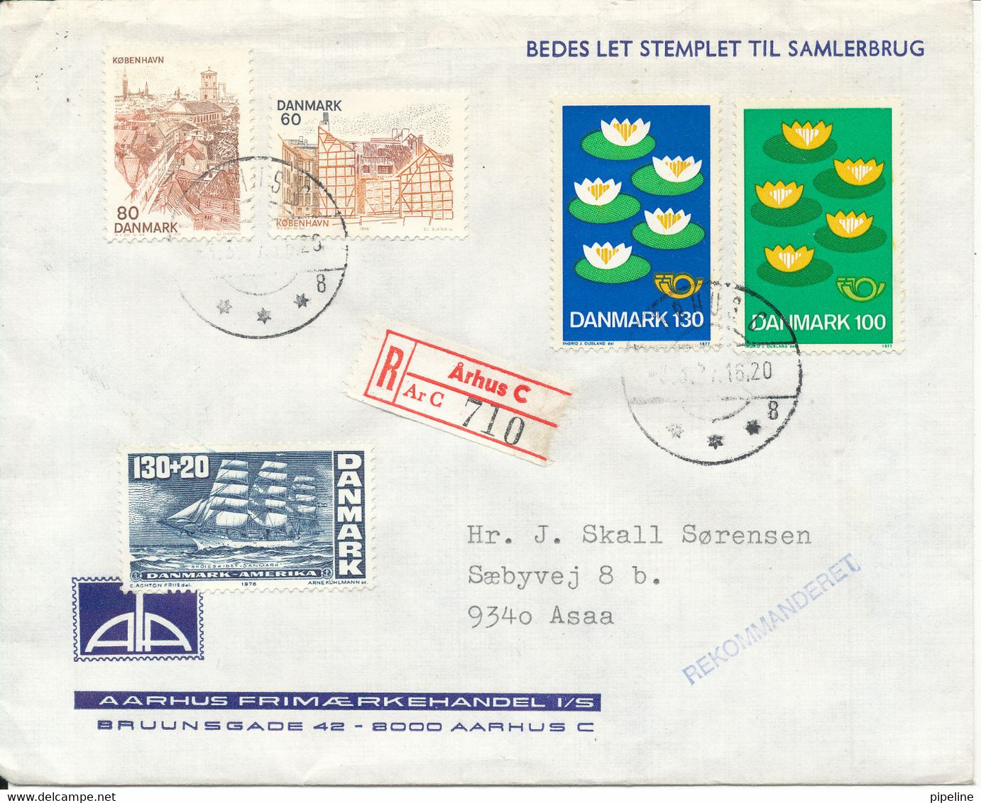 Denmark Registered Cover Aarhus 1977 The Flap On The Backside Of The Cover Is Missing - Brieven En Documenten