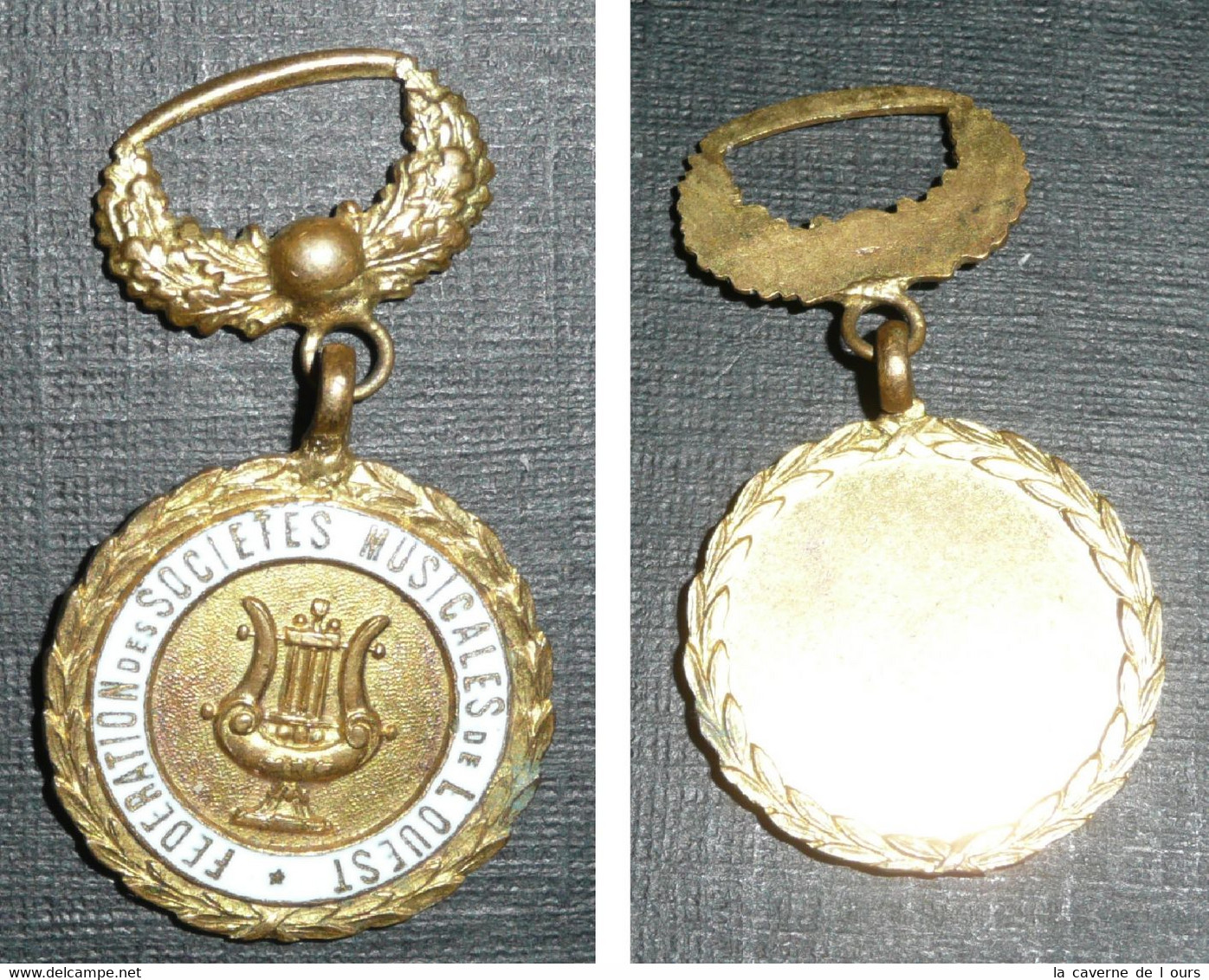Rare Ancienne Médaille En Métal émaillé Fédération Des Sociétés Musicales De L'Ouest - Professionnels / De Société