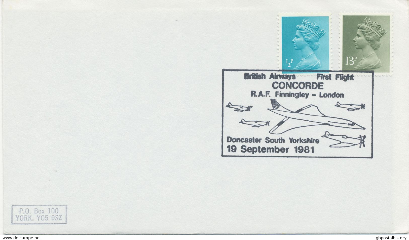 GB SPECIAL EVENT POSTMARKS British Airways CONCORDE First Flight R.A.F. FINNINGLEY - LONDON Doncaster South Yorkshire - - Marcophilie
