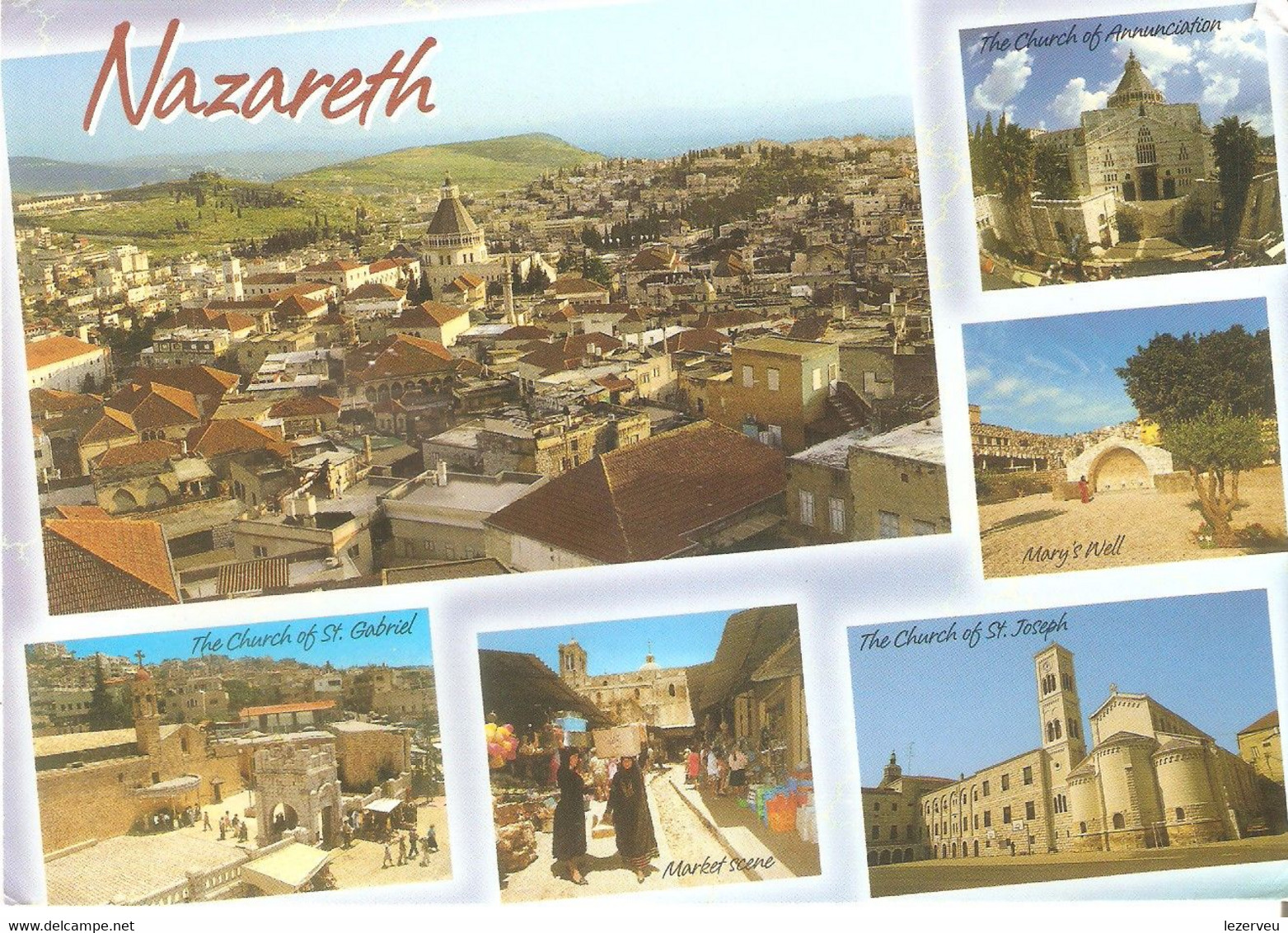 TIMBRE ISRAEL LIONS CLUB 2010 CACHET JERUSALEM SUR CARTE POSTALE NAZARETH MULTIVUE - Used Stamps (without Tabs)