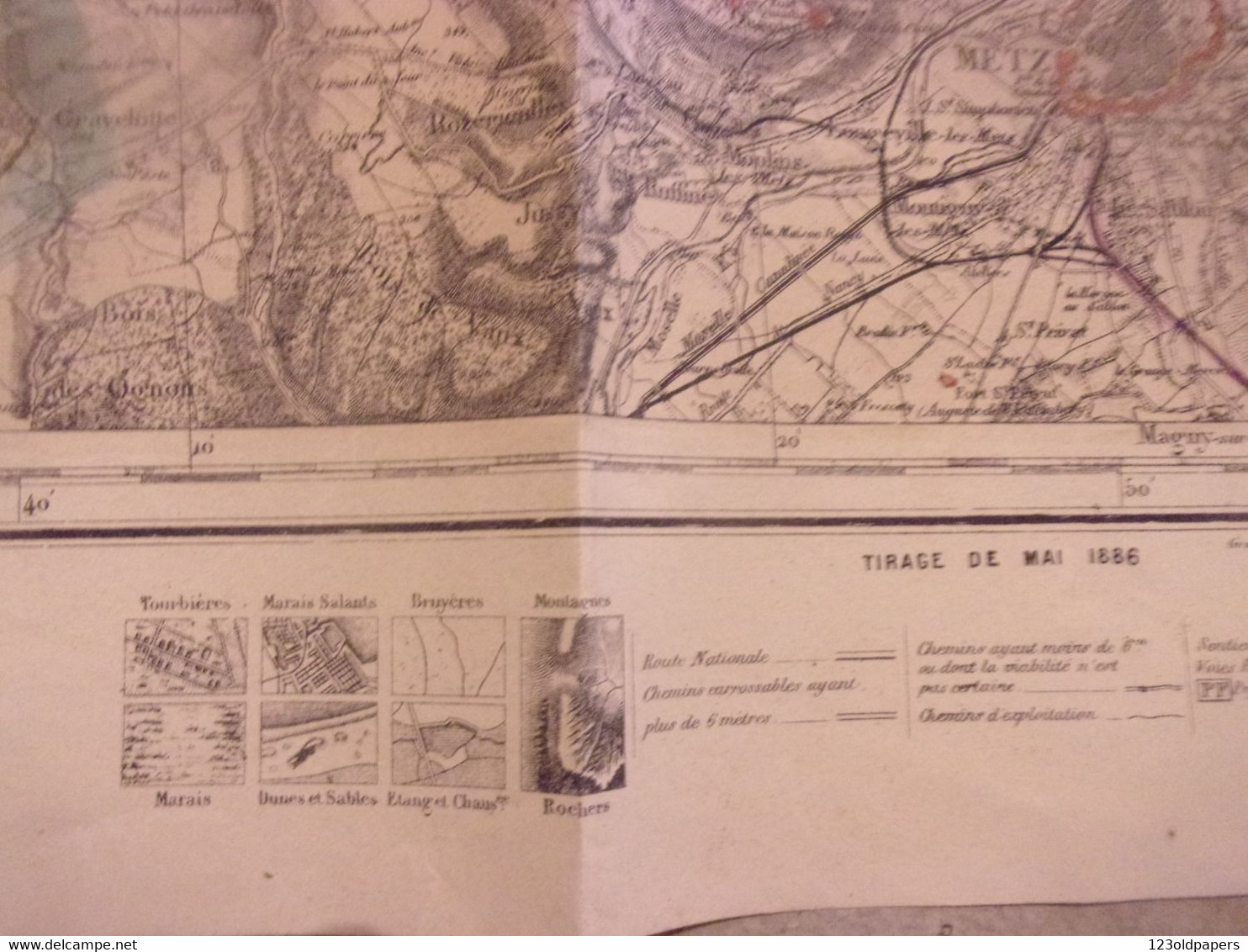 ♥️ carte d'état major guerre MOSELLE METZ THIONVILLE .. 1886 REGIMENT DE HUSSARD CACHET