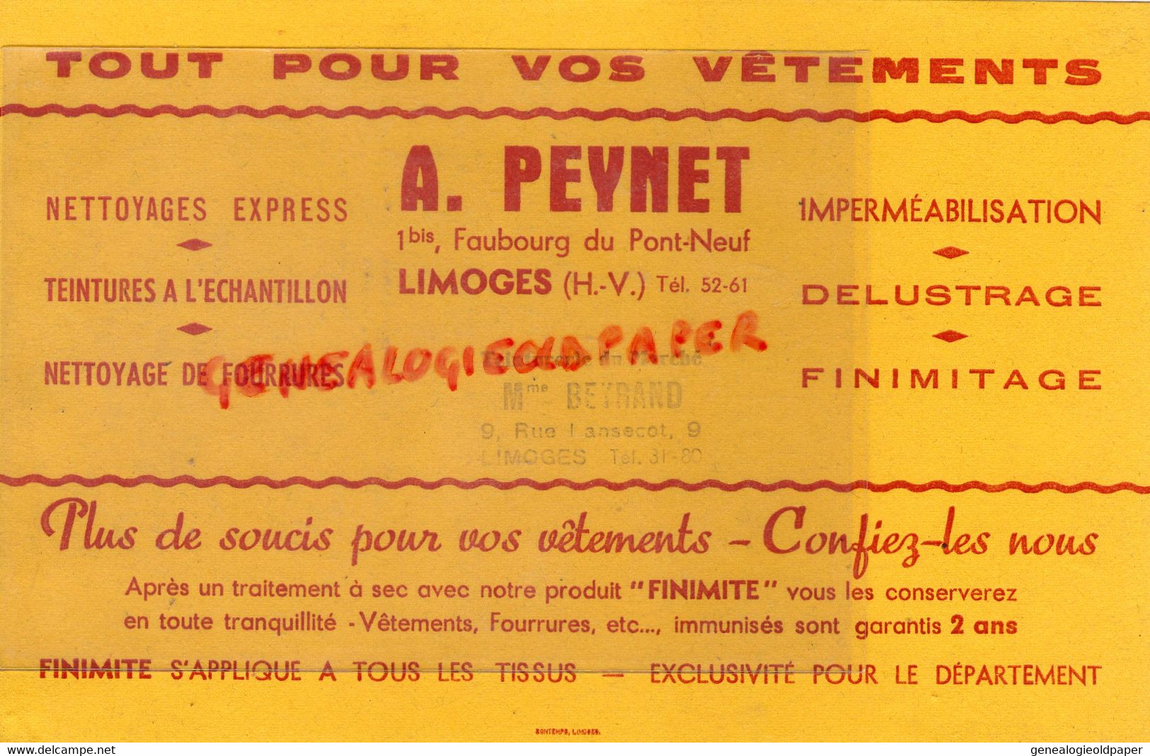 87- LIMOGES- RARE BUVARD A. PEYNET CONFECTION VETEMENTS- 1BIS FAUBOURG DU PONT NEUF-IMPRIMERIE BONTEMPS - Textile & Vestimentaire