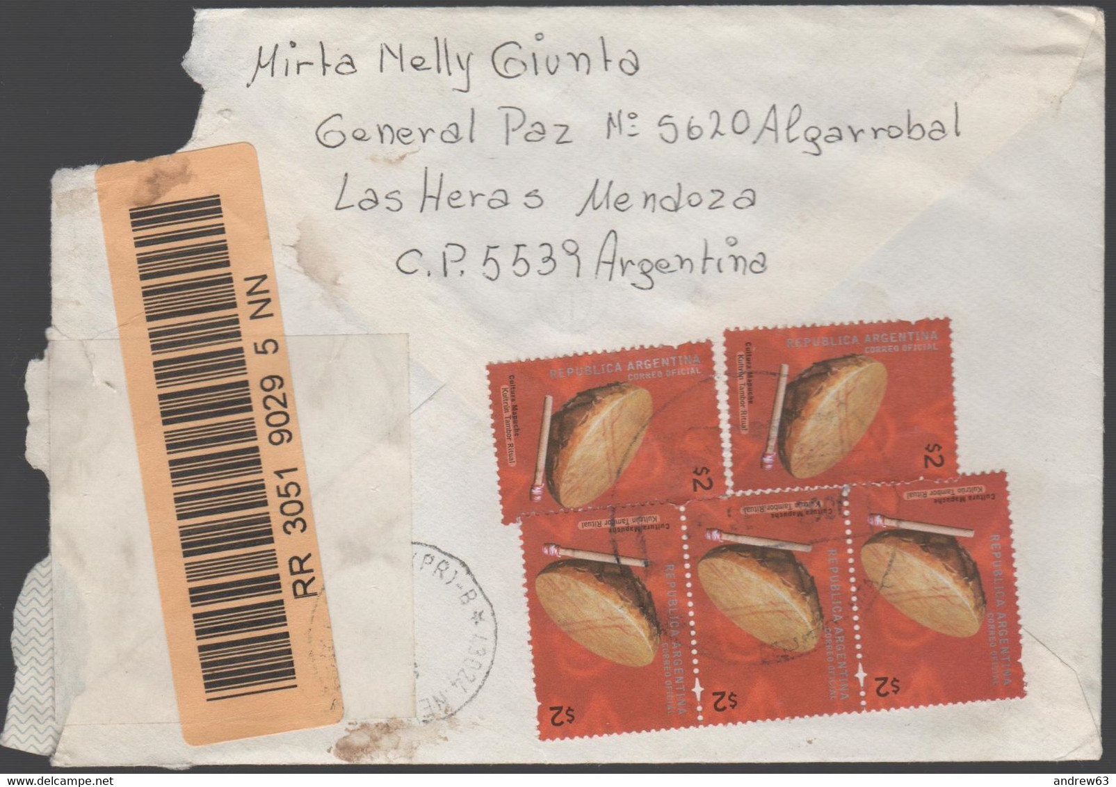 ARGENTINA - 2007 - 6 Stamps (5 On The Rear) - Viaggiata Da Las Heras Per Parma, Italy - Lettres & Documents