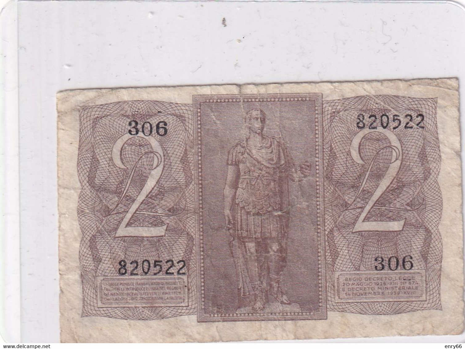 ITALIA 2 LIRE  14-11-1939 CAT. 8A - Italia – 2 Lire