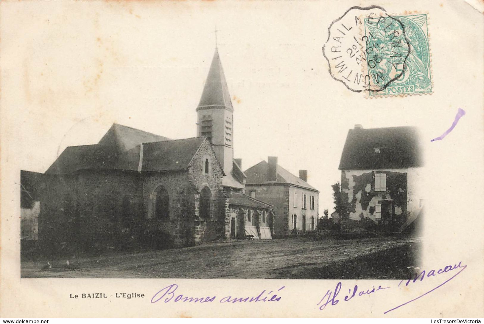 CPA Le Baizil - L'eglise - Obliteration Ambulant De Montmirail A Epernay En 1906 - Autres & Non Classés