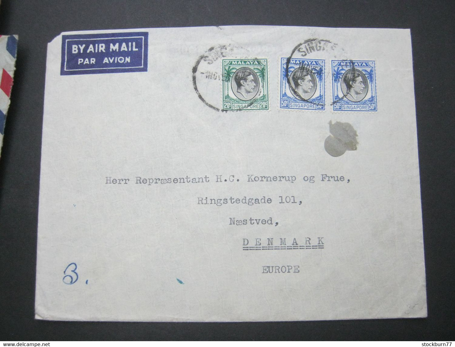 MALAYA , Singapore, Brief Nach Dänemark , Rückklappe Fehlt  1950 - Malayan Postal Union