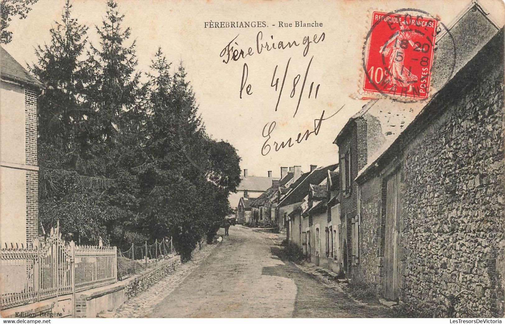 CPA Ferebrianges - Rue Blanche - Oblitéré A Etoges En 1911 - Autres & Non Classés