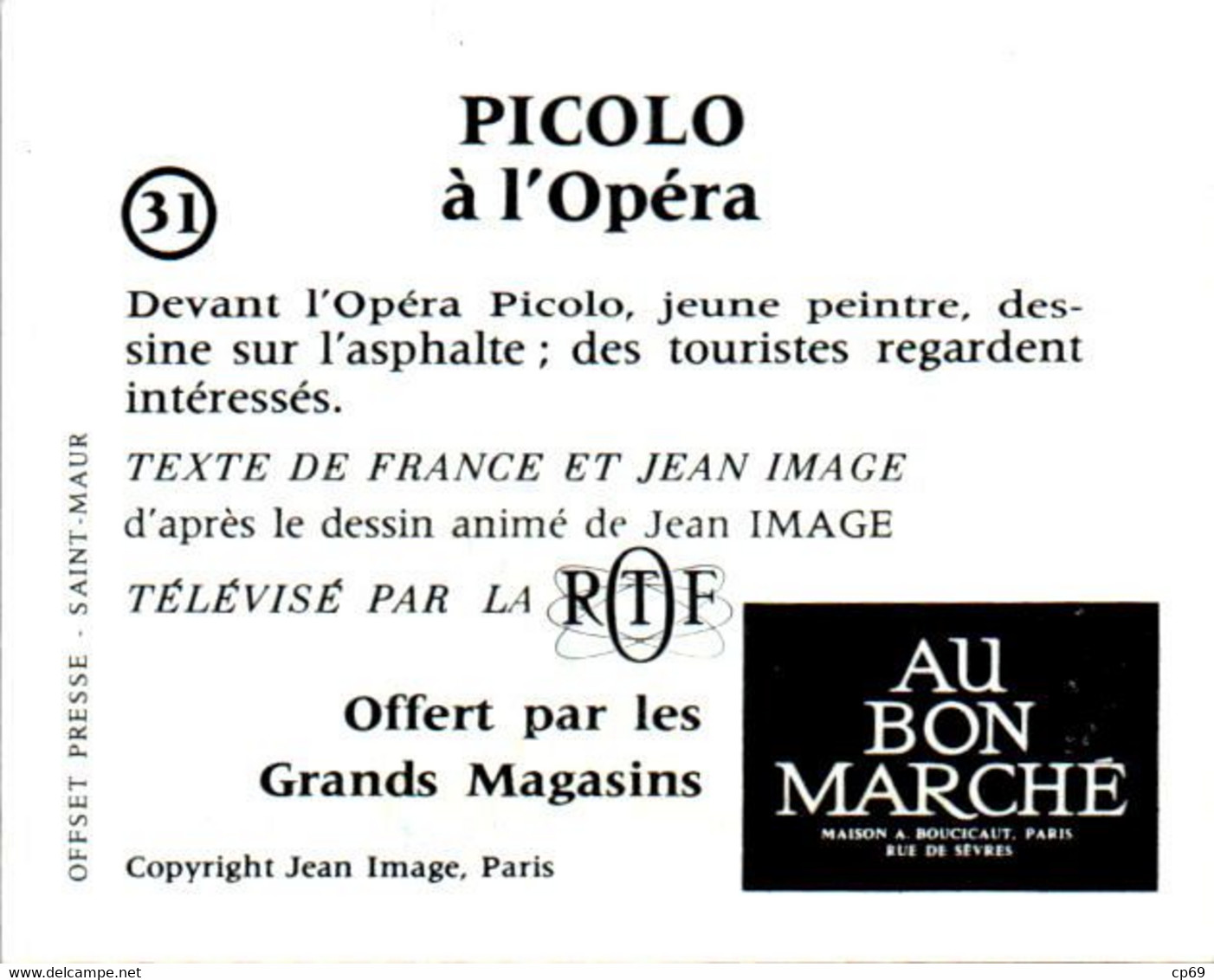 Image Picolo & Piccolette N°31 Télévision Courte Série TV Jean Image RTF Société ORTF Picolo à L'Opéra テレビ Peu Courante - TV-Serien