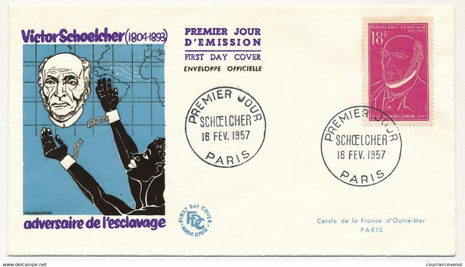 FRANCE - Env. FDC - 18F Schoelcher - PARIS - 16/2/1957 - 1950-1959