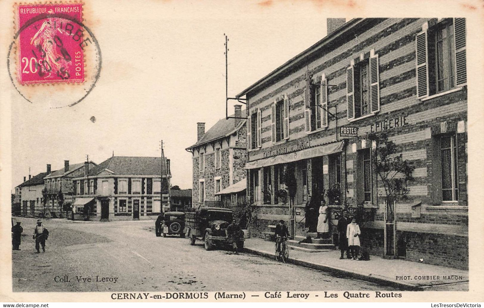 CPA Cernay En Dormois - Cafe Leroy - Les Quatre Routes - Vieilles Voitures - - Autres & Non Classés