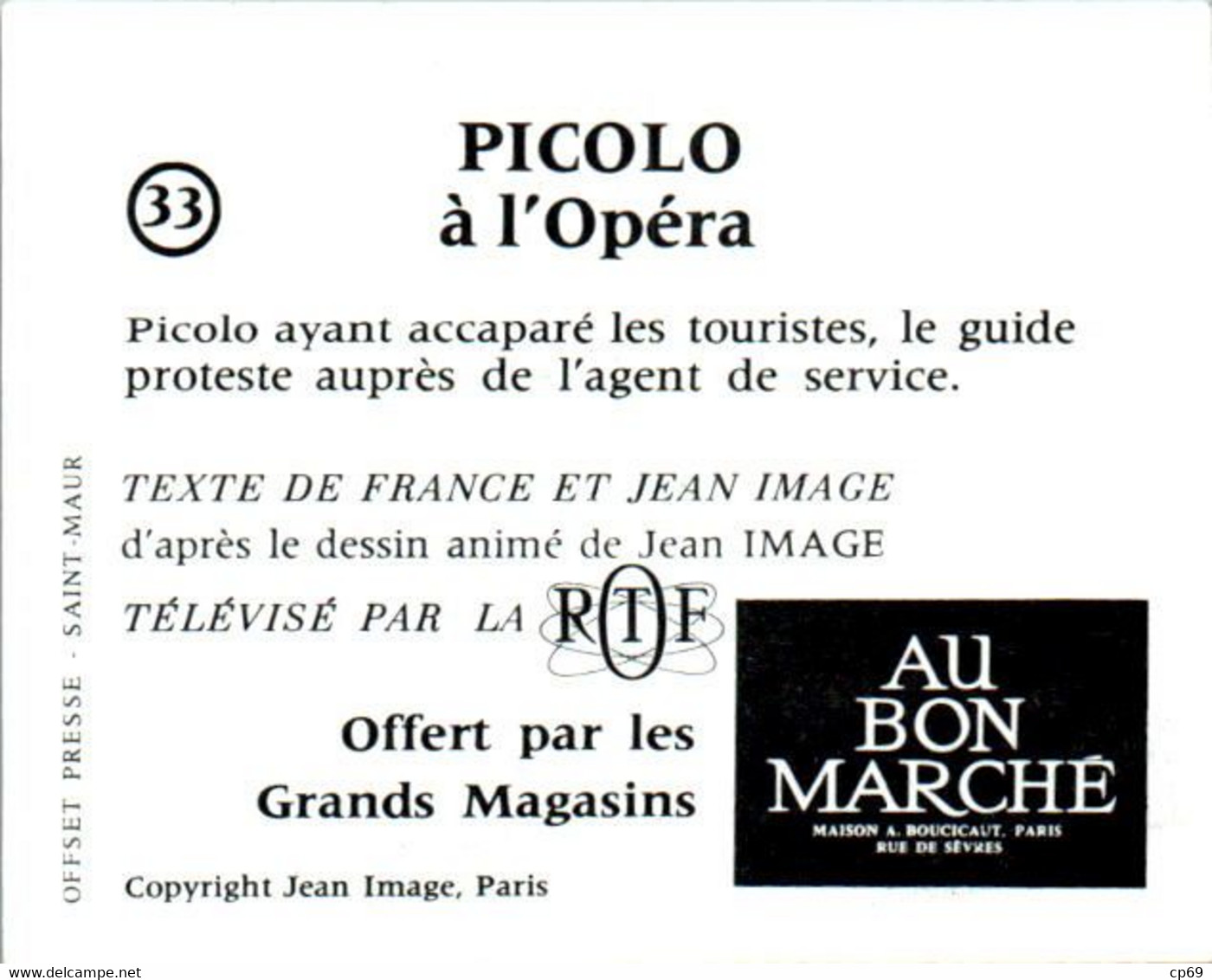 Image Picolo & Piccolette N°33 Télévision Courte Série TV Jean Image RTF Société ORTF Picolo à L'Opéra テレビ Peu Courante - TV-Reeks