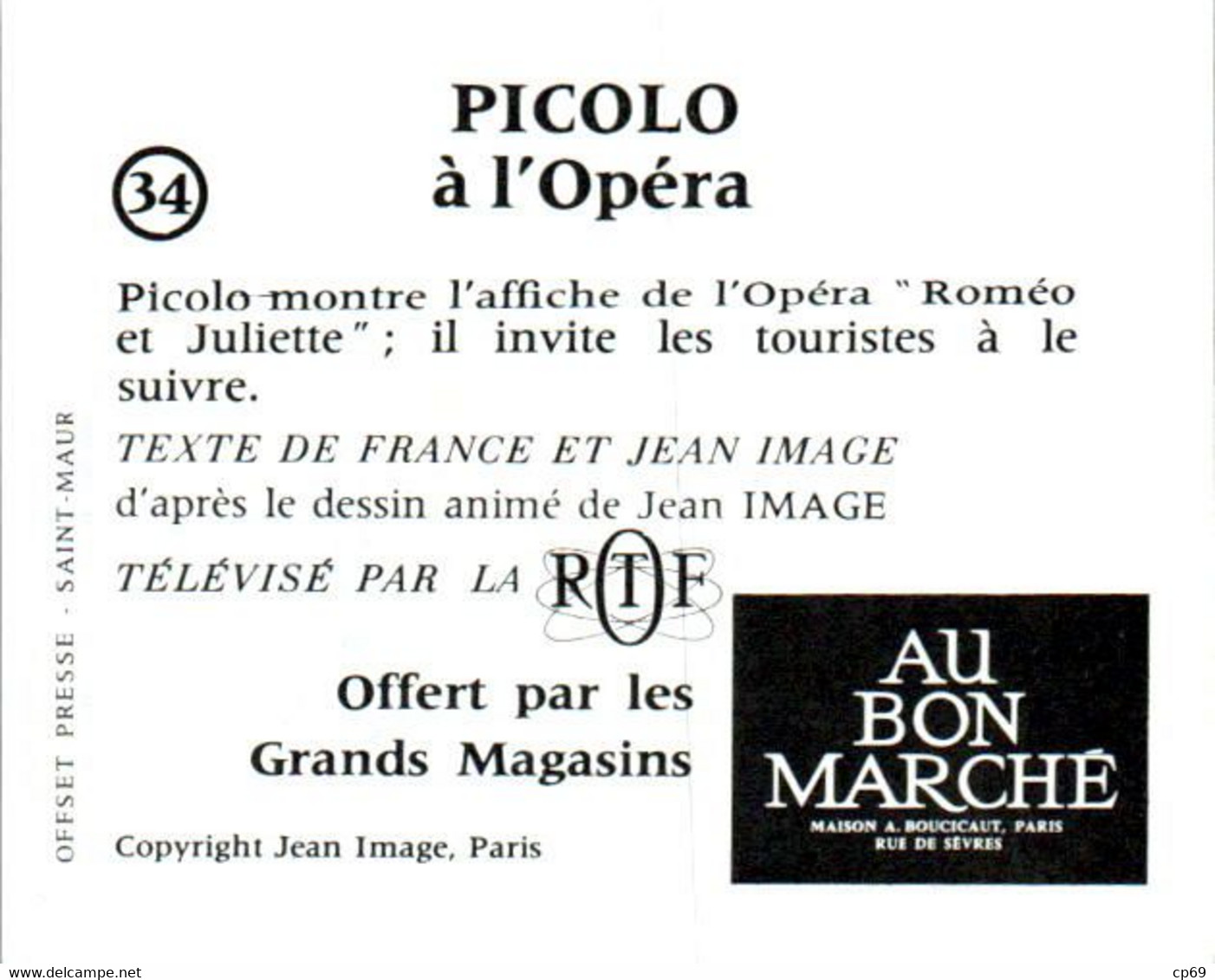 Image Picolo & Piccolette N°34 Télévision Courte Série TV Jean Image RTF Société ORTF Picolo à L'Opéra テレビ Peu Courante - Séries TV