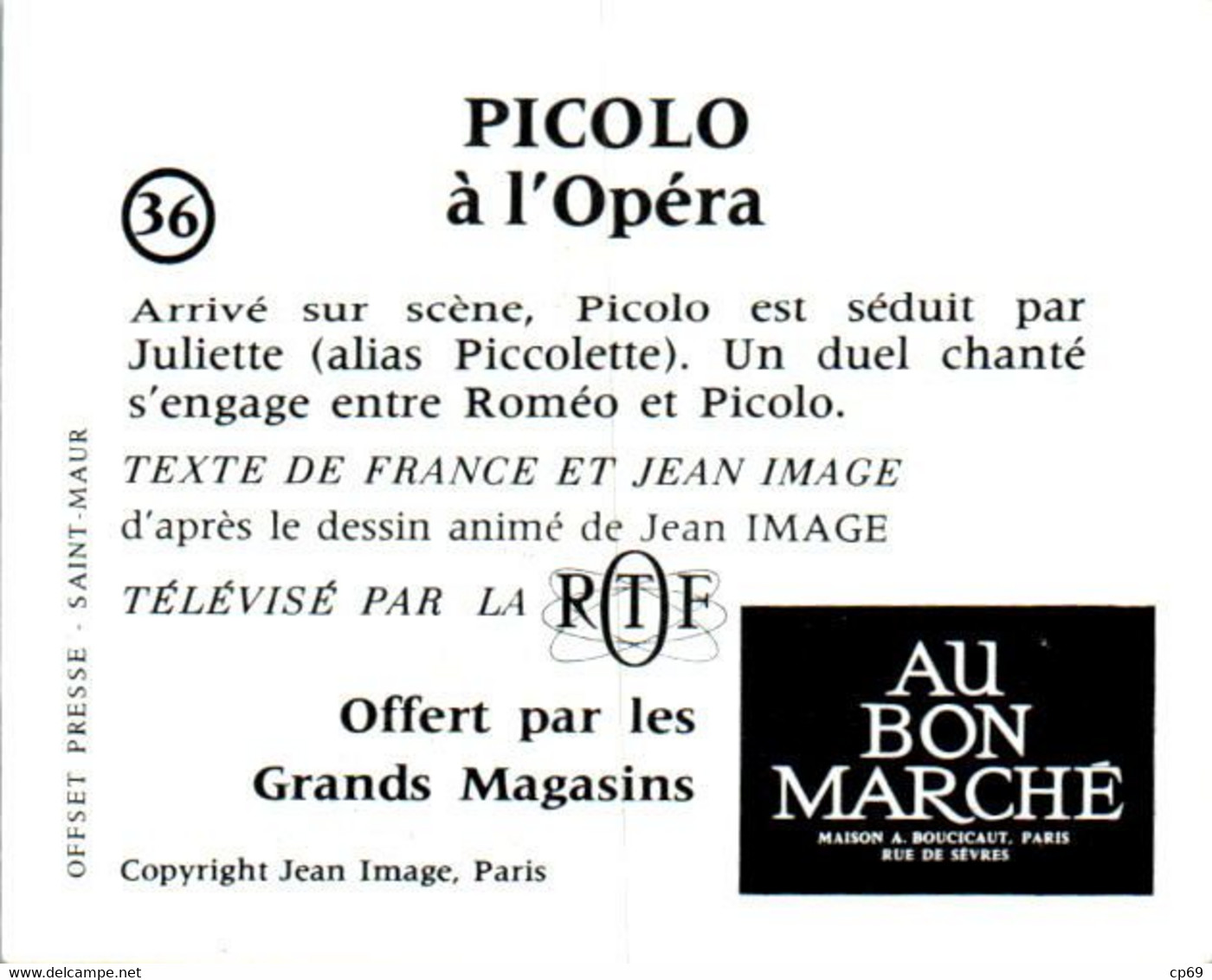 Image Picolo & Piccolette N°36 Télévision Courte Série TV Jean Image RTF Société ORTF Picolo à L'Opéra テレビ Peu Courante - Séries TV