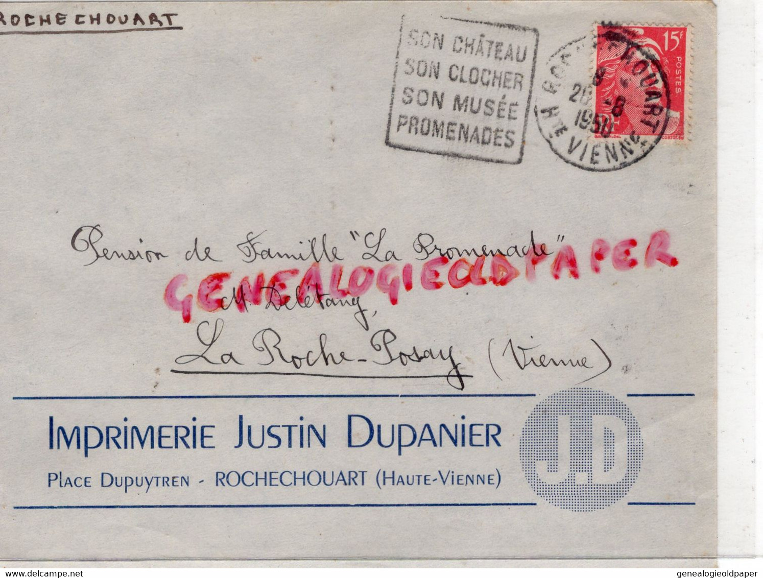 87-ROCHECHOUART- RARE IMPRIMERIE JUSTIN DUPANIER PLACE DUPUYTREN-  EDITEUR CARTES POSTALES-LA ROCHE POSAY DELETANY - Druck & Papierwaren