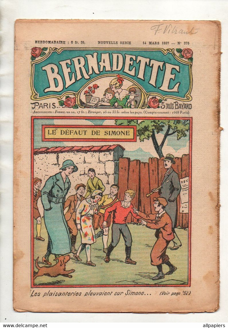 Bernadette N°376 Le Défaut De Simone - Chez Les Indiens Du Haut Amazone - Vieux Chant Populaire De La Grande Passion... - Bernadette