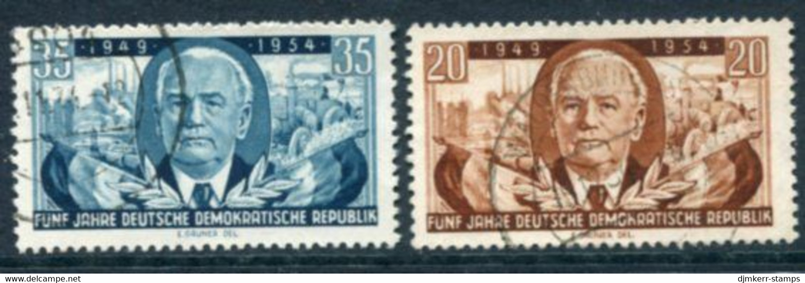DDR / E. GERMANY 1954 Republic Anniversary Used.  Michel  443-44 - Gebruikt