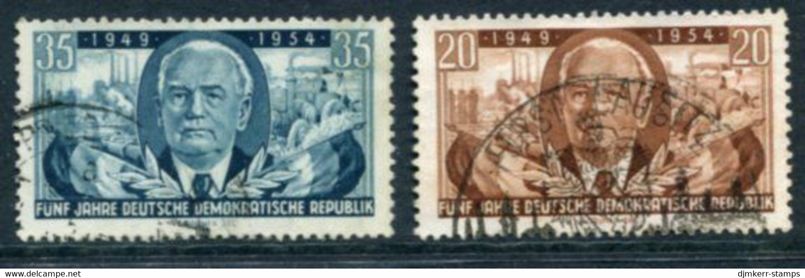 DDR / E. GERMANY 1954 Republic Anniversary Used.  Michel  443-44 - Gebraucht