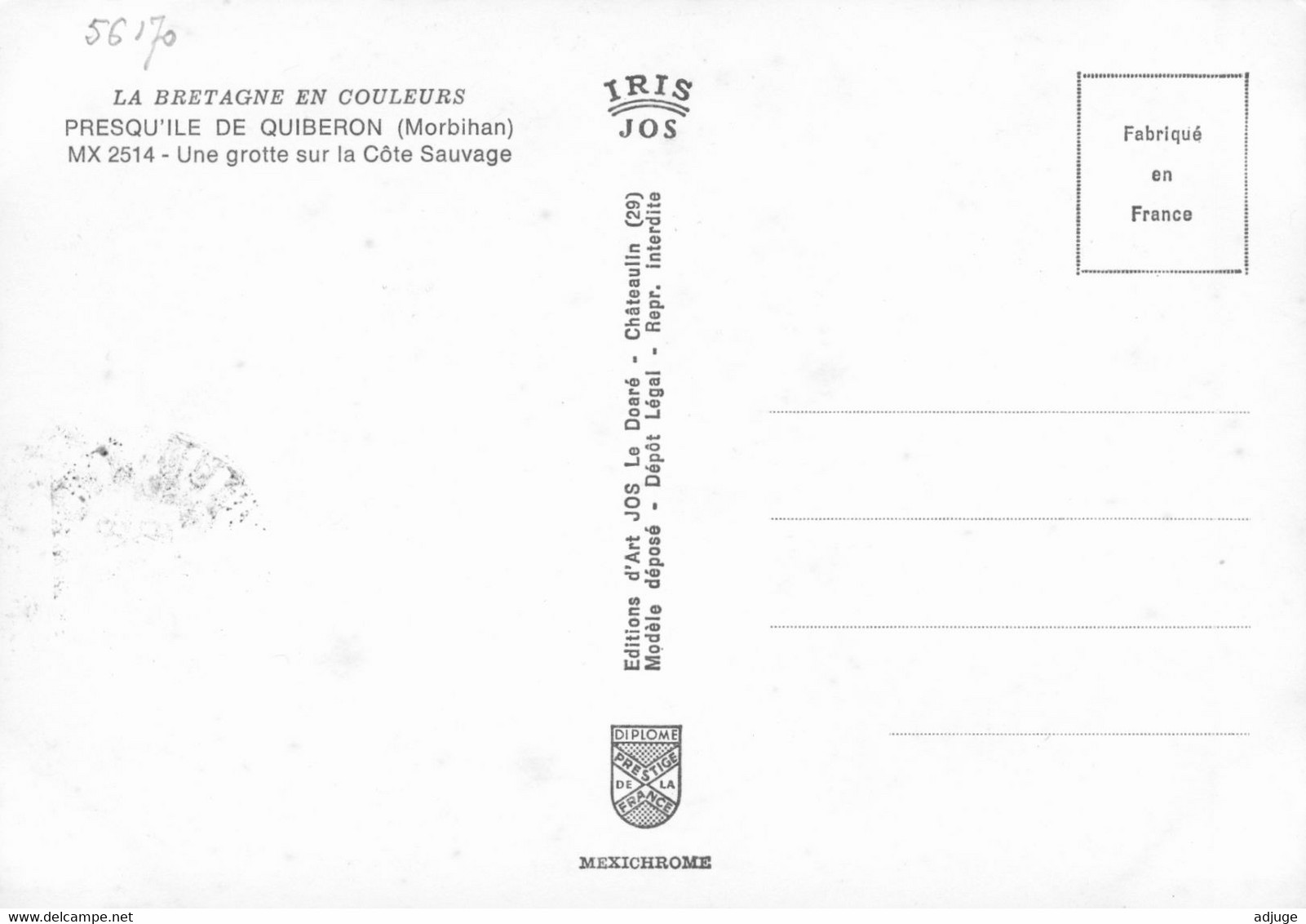 CP-56-QUIBERON - Une Grotte Sur La Côte Sauvage- Oblitération  -  1978 **2 Scan** - Questembert